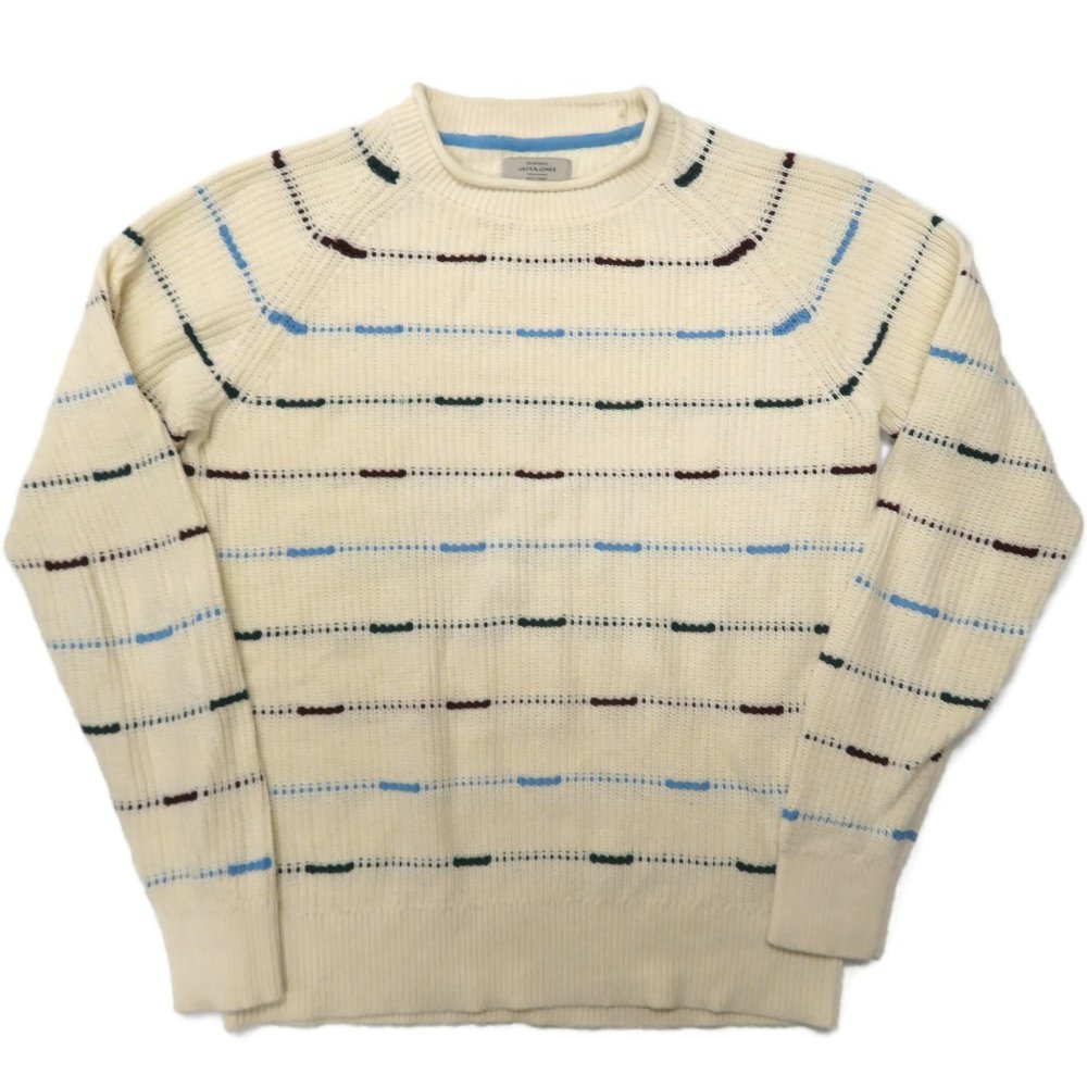 Men's Cream Striped Crewneck Sweater